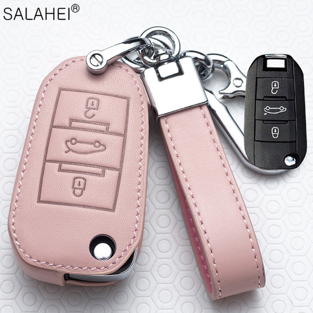 Leather Car Key Case Covers For Peugeot 107 206 207 208 306 307 301 308S 407 2008 3008 4008 5008 RCZ For Citroen C1 C2 C3 C4 C5