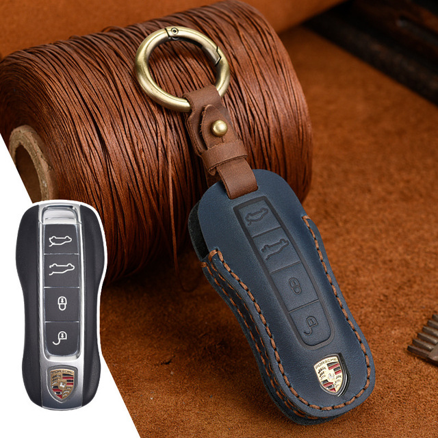 Leather Key Cover Case Car Accessories Fob Protector For Porsche Cayenne Pamela Macan 718 Panamera Keychains Holder Bag Keyring