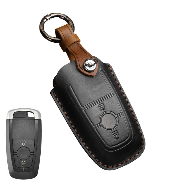 Leather Key Case Cover Fob Keychain Holder For Lincoln Ford Raptor F150 Explorer Everest Ranger Accessories Remote Keyring Bag