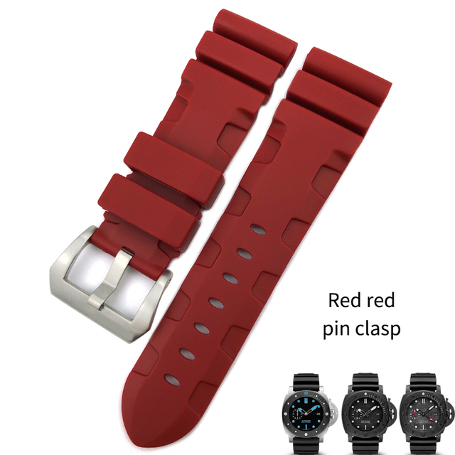 22mm 24mm 26mm Rubber Waterproof Silicone Watch Strap Replacement for Panerai Wristband Strap Pin Buckle Watchband Black Blue Red