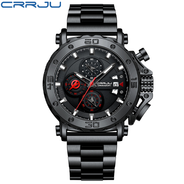 Relogio Masculino CRRJU Sport Chronograph Mens Watches Luxury Brand Full Steel Quartz Watch Waterproof Big Double Watch Men