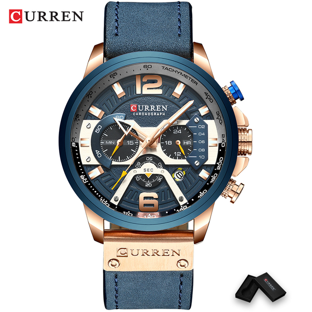 CURREN Casual Sport Watch Blue Watch Men Luxury Military Leather Wrist Watch Man Watch Fashion Chronograph Relogio Masculino