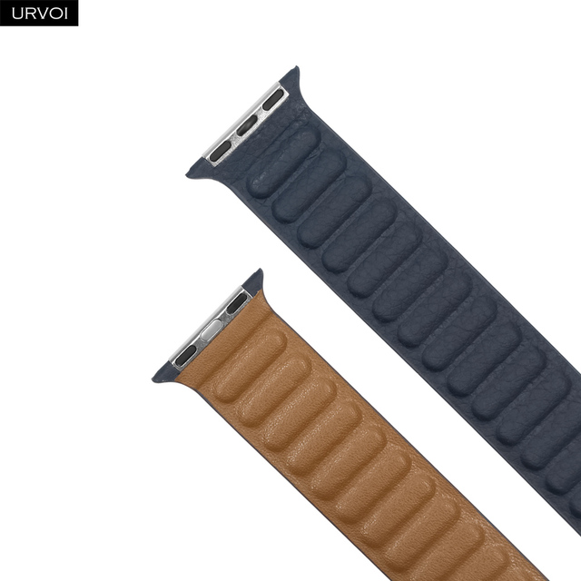 URVOI Leather Link For Apple Watch Series 7 6 SE 5 4 321 Leather Band Two Tone Strap With Magnetic Loop Buckle Brown Back