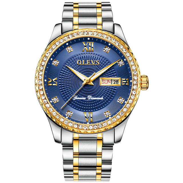 OLEVS Luxury Fashion Men's Quartz Watch Diamond Stainless Steel Watch Waterproof Business Date Sport Men's Watch Exquisite Gift