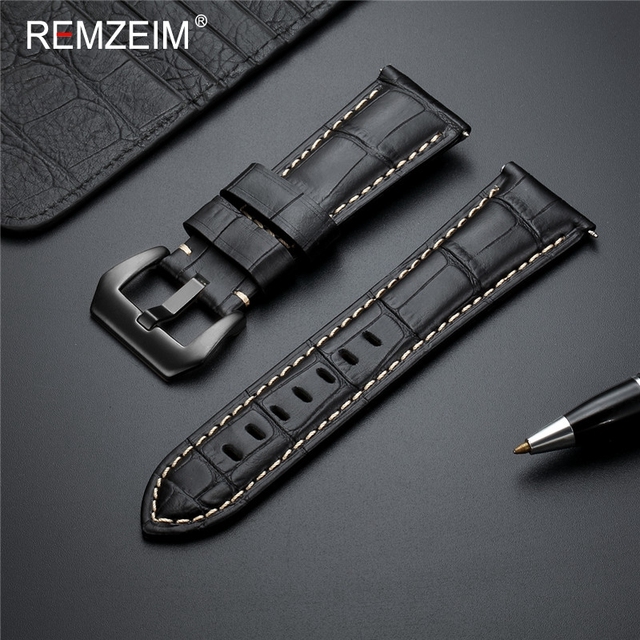 Remz Plaid - Genuine Leather Watch Strap, Blue Watch Strap, Solid Metal Buckle Watch Accessories, 20 22 24 26mm, New