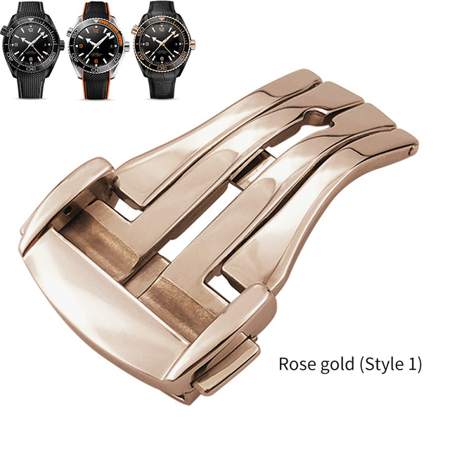 16mm 18mm 20mm Pointed Deployment Buckle for Omega Rubber Leather Watch Strap Black Rose Gold Stainless Steel Butterfly Clasp