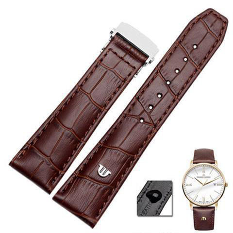 For Morris LACROIX Eliros watchband first layer calf leather 20mm 22mm with folding buckle black brown cow genuine leather strap