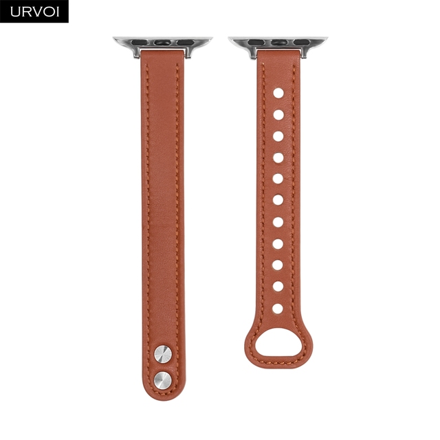 URVOI Strap for Apple Watch Series 7 6 SE 5 4 3 Sport Band Slim Genuine Leather Double Pin Buckle for iWatch Modern Design 40mm