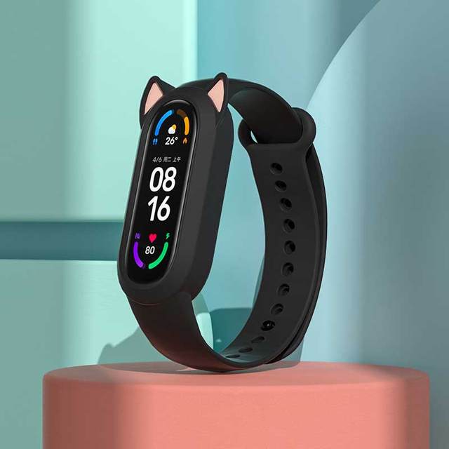 Universal Silicone Strap For Xiaomi Mi Band 3/4/5/6 Wristband Replacement Cute Cat Ear Smart Watch Bandsfor Mi Band 3 4 5 6