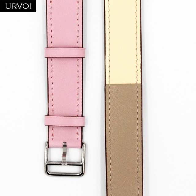 URVOI Double Round Band for Apple Watch Series 7 6 SE 5 4 3 Strap for iwatch Strap High Quality Soft Genuine Leather Loop Wraps