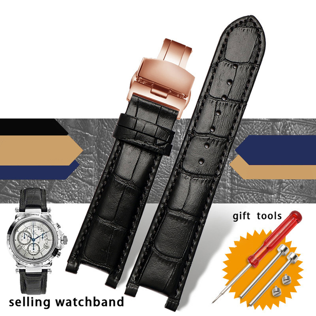 Slub style prong cowhide leather watch strap for GC gu-ess pasha male bracelet 20*11mm 22*13mm prong end watchband butterfly strap