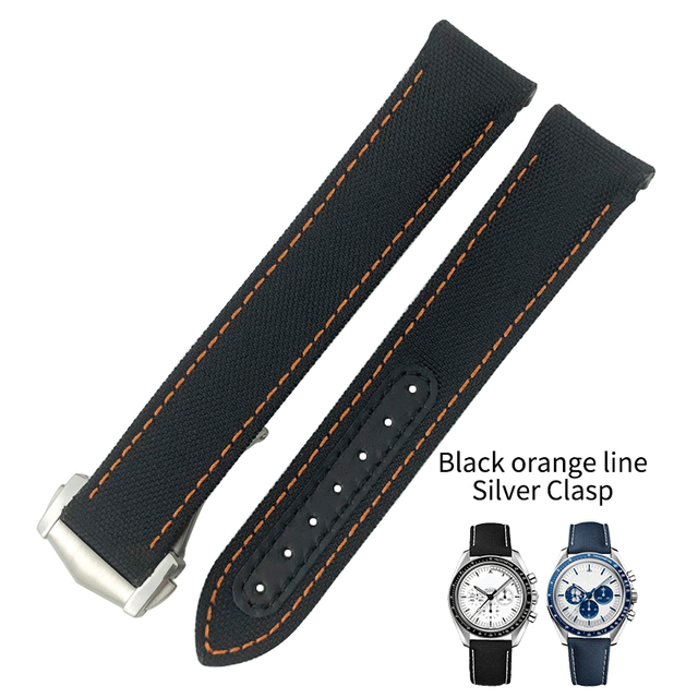 19mm 20mm 21mm High Quality Nylon Fabric Cowhide Watchband For Omega Seamaster AT150 De Ville Speedmaster Curved Watch Strap