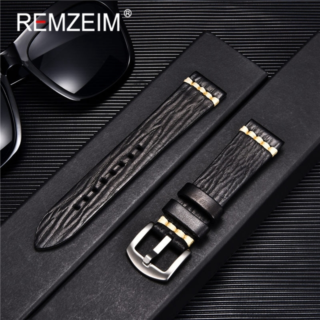 Rimzm Tanned Leather Watch Strap Antique Watch Strap 18mm 20mm 22mm 24mm Red Gray Blue High Quality Wristband Strap Accessories