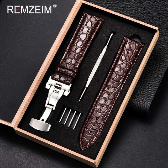 REMZEIM Calfskin Watchband 18mm 19mm 20mm 21mm 22mm 24mm Women Men Leather Strap Watch Band Accessories Wristband