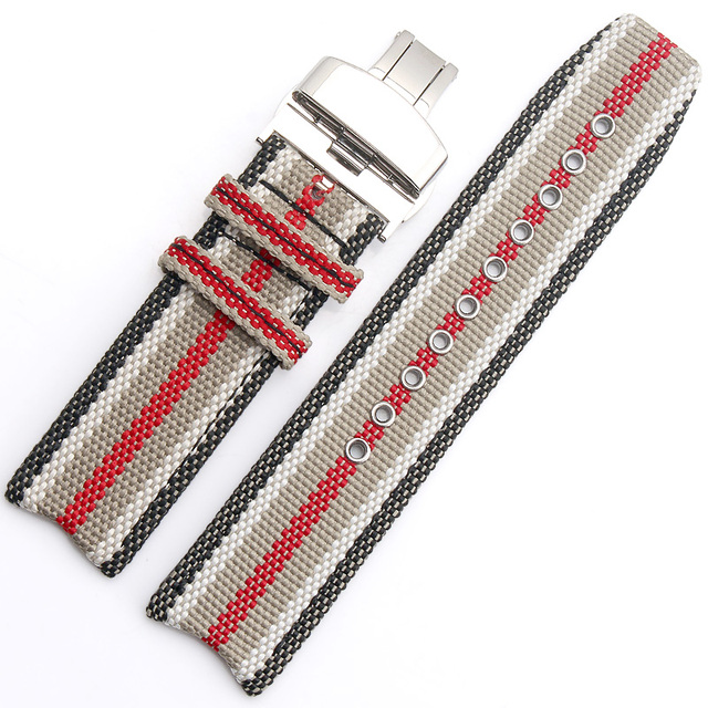 For BU7600 BU7680 Nylon Fabric Watch Band Quartz Men's Watch Band Accessories With Butterfly Buckle Burber-ry Arc Bracelet