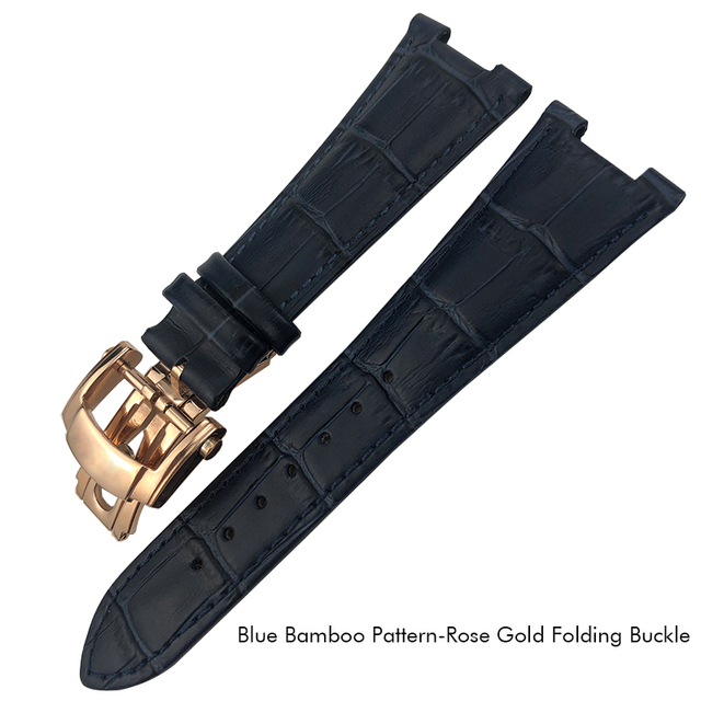 25mm Prong Shape Leather Watch Strap Black Blue Brown Watch Band For Patek Philippe Nautilus Men's Bracelets