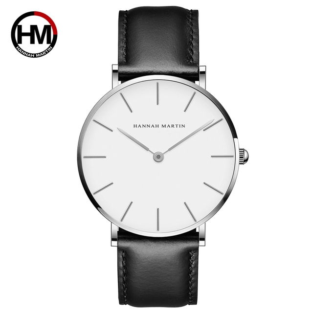 Hannah Martin High Quality Rose Gold Double Watch Men Leather Waterproof Wristwatch Women Dress Fashion Japan Quartz Saat Movement