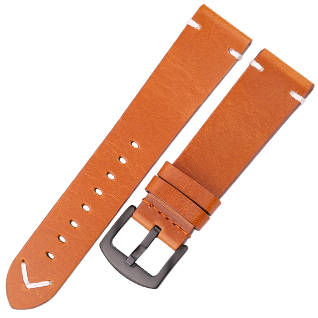 Handmade Leather Watch Strap Yellow Green Oil Wax Cowhide Watchband For Huawei Samsung Smart Watch Strap 18mm 20mm 22mm 24mm