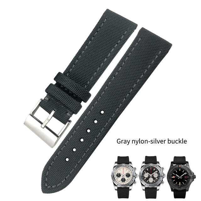 22mm Top Quality Nylon Watch Band Watchband Black Gray For Breitling Strap For Bentley World Avenger/Bentley Strap