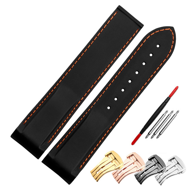 Rubber watch strap 20mm 22mm silicone watchband suitable for omega watch band folding clasp curved end wrist strap