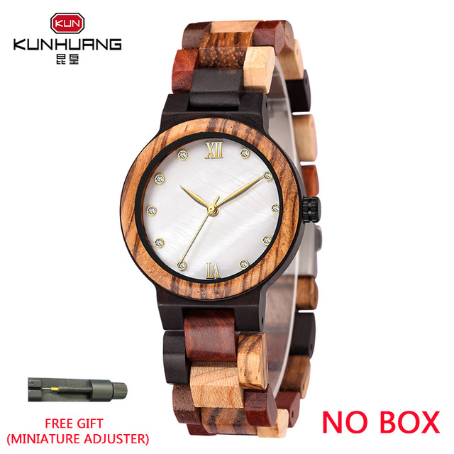 Kunhuang Ladies Watch Top Fashion New Wooden Quartz Watch Japan Movement Business Watch Great Gift Wood Boxmontre Femme