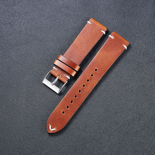 Vintage Leather Watchband Dark Brown Green Distressed Oil Wax Leather Watch Strap 20mm 22mm Quick Release Cowhide Watch Strap