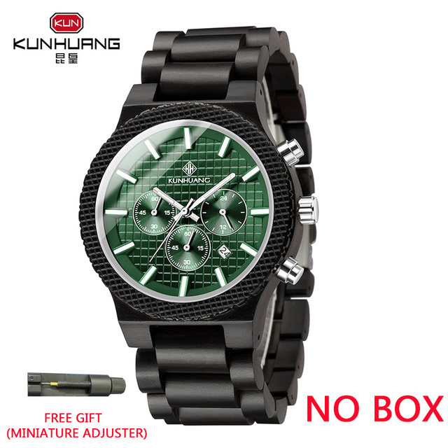 Kunhuang Luxury Elegant Men Wood Watch Military Chronograph Watches Quartz Relogio Masculino Custom Dropshipping