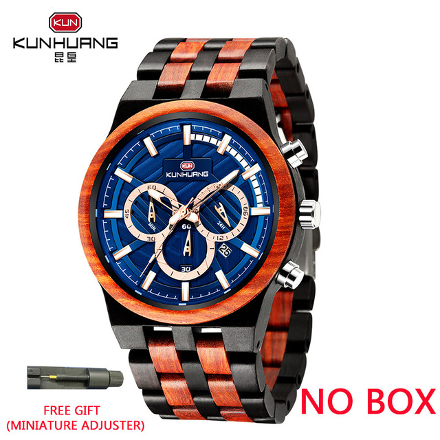 KUNHUANG Zebra Wood Men's Watch Luxury Brand Quartz Wrist Watches Wooden Gift Box Man Fashion Watch Dropshipping Herrenuhr