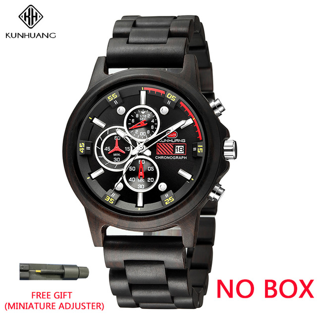 Men's Quartz Watch Multifunction Sport Luxury Stylish Wood Watches Chronograph Military Wooden Watch Relogio Masculino