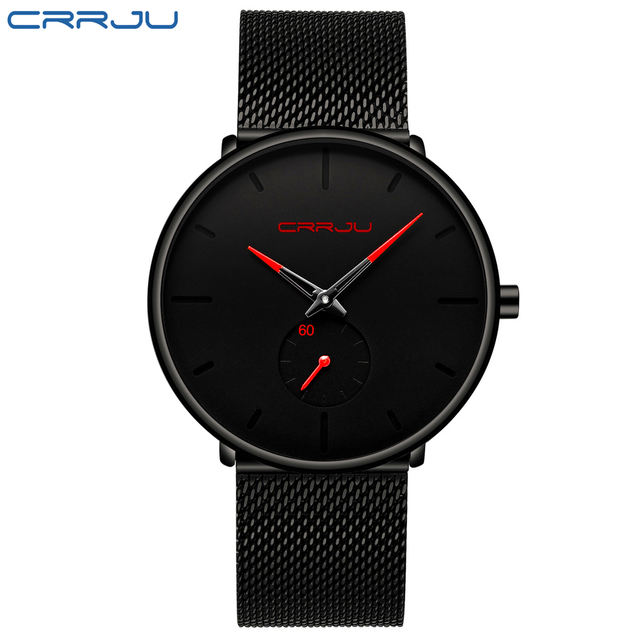 Fashionable Quartz CRRJU Men's Watches Luxury Fashion Slim Mesh Water Resistant Watches