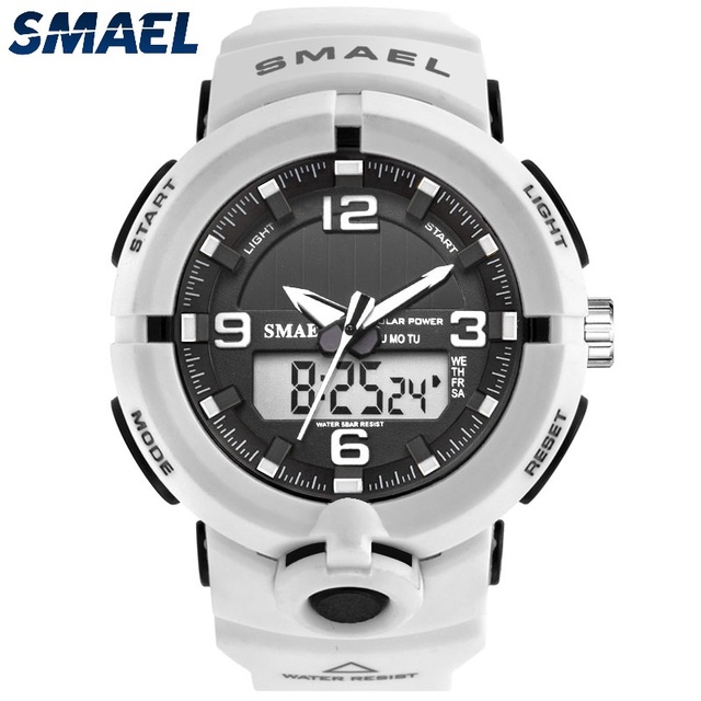 SMAEL Solar Power Men Sports Watches Waterproof LED Digital Watch Men Luxury Brand Electronic Mens Wrist Watch Relogio Masculino