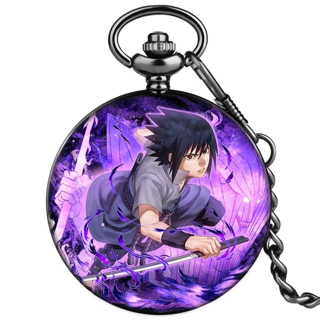 2022 new style customize men women advanced purple japan animation personality style unisex quartz pocket watch with thick chain