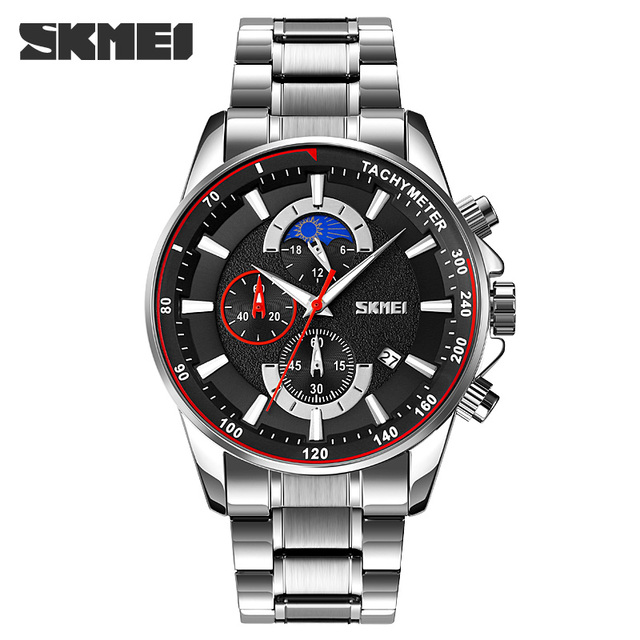 SKMEI New Men Watch Luxury Brand Sport Quartz Mens Watches Full Steel Waterproof Stopwatch Wristwatch Men Relogio Masculino