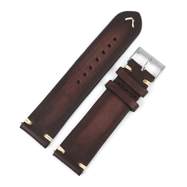 Genuine Leather Watchband 18mm 20mm 22mm 24mm Handmade Stitching Bottom With Lychee Pattern Watch Strap Replacement Strap