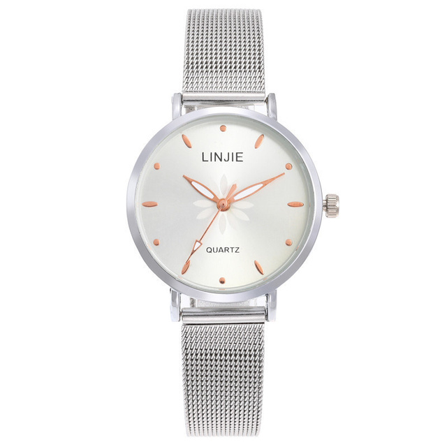 Hot selling simple high-grade stainless steel flower women's quartz watch mesh bracelet leisure female student