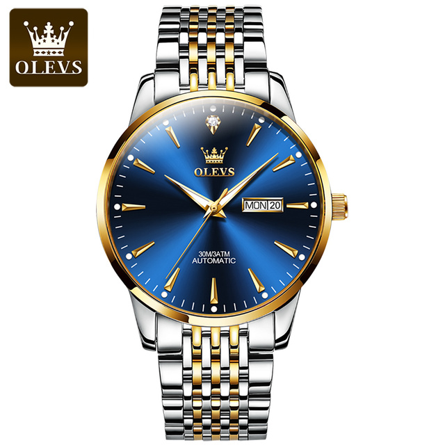 OLEVS Luxury Stainless Steel Mechanical Watches for Men Waterproof Automatic Watch Calendar Luminous Men Mechanical Wristwatches