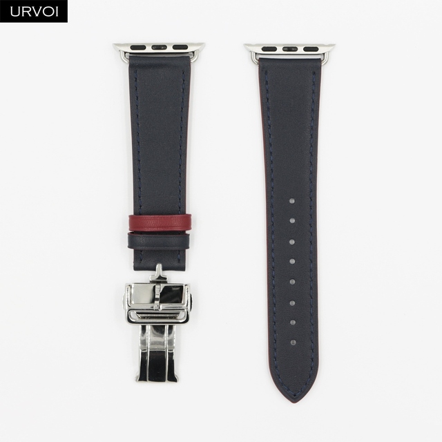 URVOI Deploy Buckle Strap for Apple Watch Series 7 6 SE 5 4 3 2 1 Strap for iwatch Strap Round Single Leather Watch Strap Swift