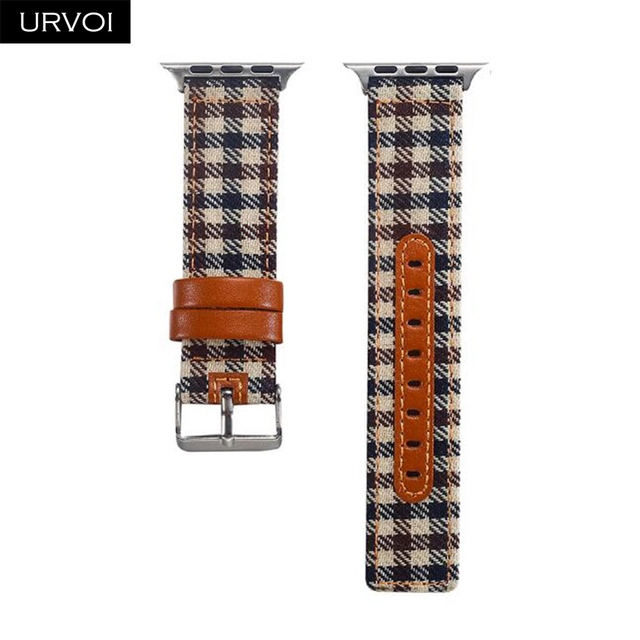 URVOI Canvas Strap for Apple Watch series 7 6 SE5 4 3 Swallow Pattern Grip Wrist Jean Strap for iwatch Classic Design Leather Back