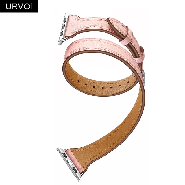 URVOI Double Round for Apple Watch Band Series 7 6 SE 5 4 3 Luxury Strap for iWatch Soft Genuine Leather Wrist Loop 40 41 44 45mm