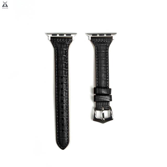 Genuine Leather Crocodile Pattern Strap for Apple Watch Series 7 6 SE 5 4 3 Pin Buckle Strap Slim Wrist Strap for iWatch 41 45mm