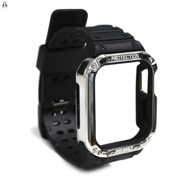 Silicone Strap for Apple Watch Series 7 6 SE 5 4 3 2 1 Shock Resistant Bumper Modern Design Frame Strap for iWatch 41 45mm