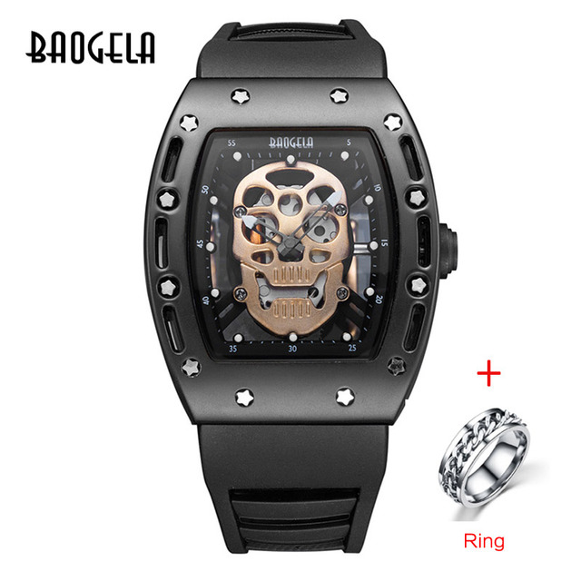 Baogela Pirate Skull Pattern Men's Watch Silicone Luminous Quartz Watches Military Wateproof Skeleton Wristwatch for Man 1612