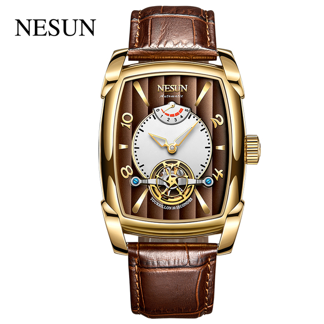 NESUN Automatic Mechanical Tourbillon Watch Luxury Fashion Sports Wristwatch Men Waterproof Hollow Out Energy Storage Clock