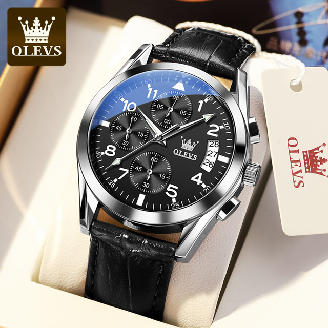 OLEVS Watch 2022 New Fashion Casual Mens Watches Luxury Brand Quartz Watch Premium Leather Waterproof Chronograph Watch for Men