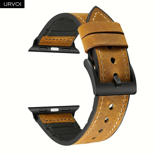 URVOI حزام ل أبل سلسلة ساعة 7 6 SE 5 4 3 2 1 حزام من الجلد سيليكون الظهر ل iwatch حزام تنفس 41 45 مللي متر مشبك أسود