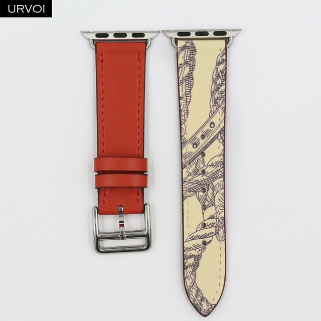 URVOI Printed One Round for Apple Watch Series 7 6 SE 5 4 3 2 Band Swift Leather Strap for iWatch 41 45mm Handmade Wristwatches 2020