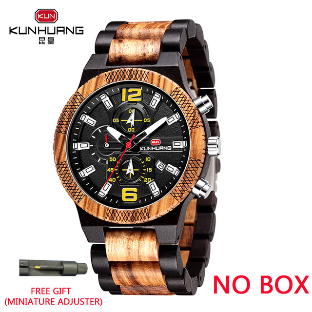 Kunhuang New Fashion Wooden Men's Watch Luxury Brand Multifunction Sports Mens Wristwatch Quartz Casual Relogio Masculino