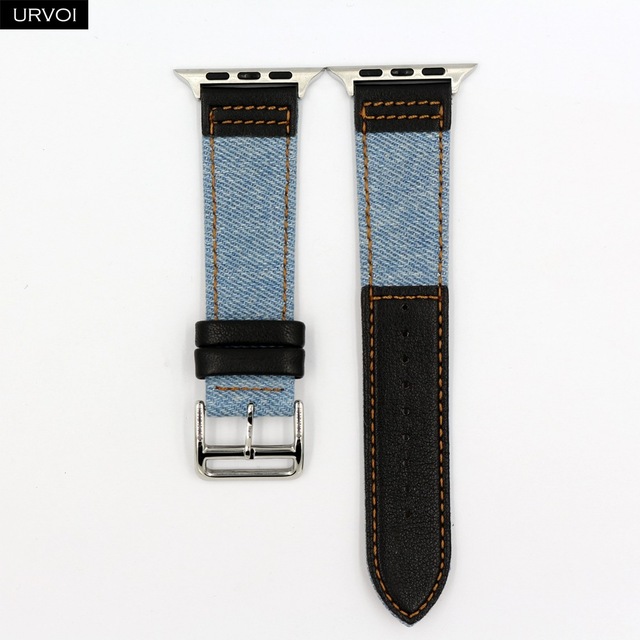 URVOI Canvas Band for Apple Watch Series 7 6 SE 5 4 3 2 1 Strap for iwatch 41 45mm Jeans with Leather Back Wrist Band 38 42mm