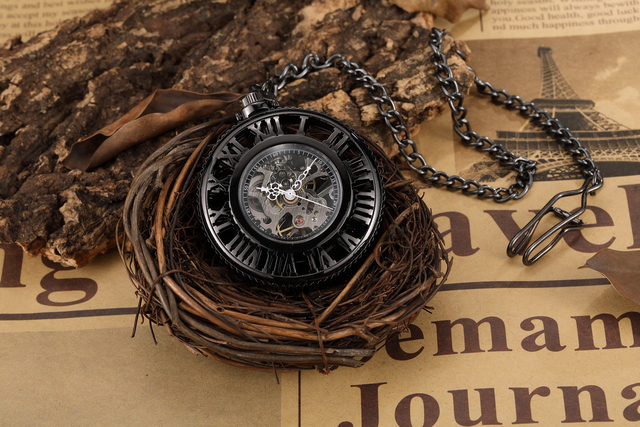 Hand Wind Mechanical Luxury Steampunk Pocket Watch Hollow Men Watches Roman Numeral Clock With Fob Chain With Box Reloj Hombre