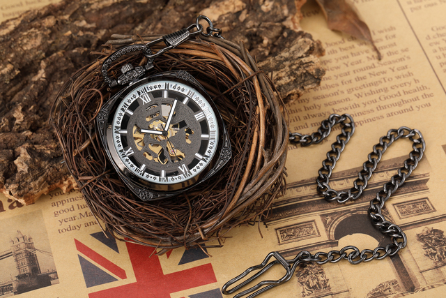 Luxury Hand Wind Mechanical Pocket Watch Vintage Hollow Steampunk Men Watches Roman Numeral Clock With Fob Chain Reloj Hombre